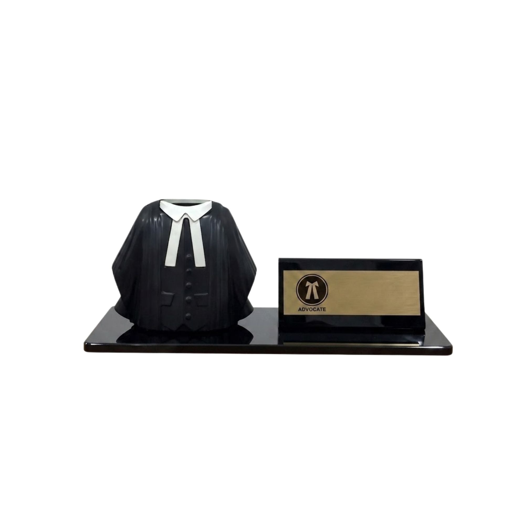 Shayona Gift Shop- Personalized Advocate Desk Name Plate with Lawyer Coat Pen Holder black color | Custom Legal Professional Gift | Advocate Office Desk Organizer