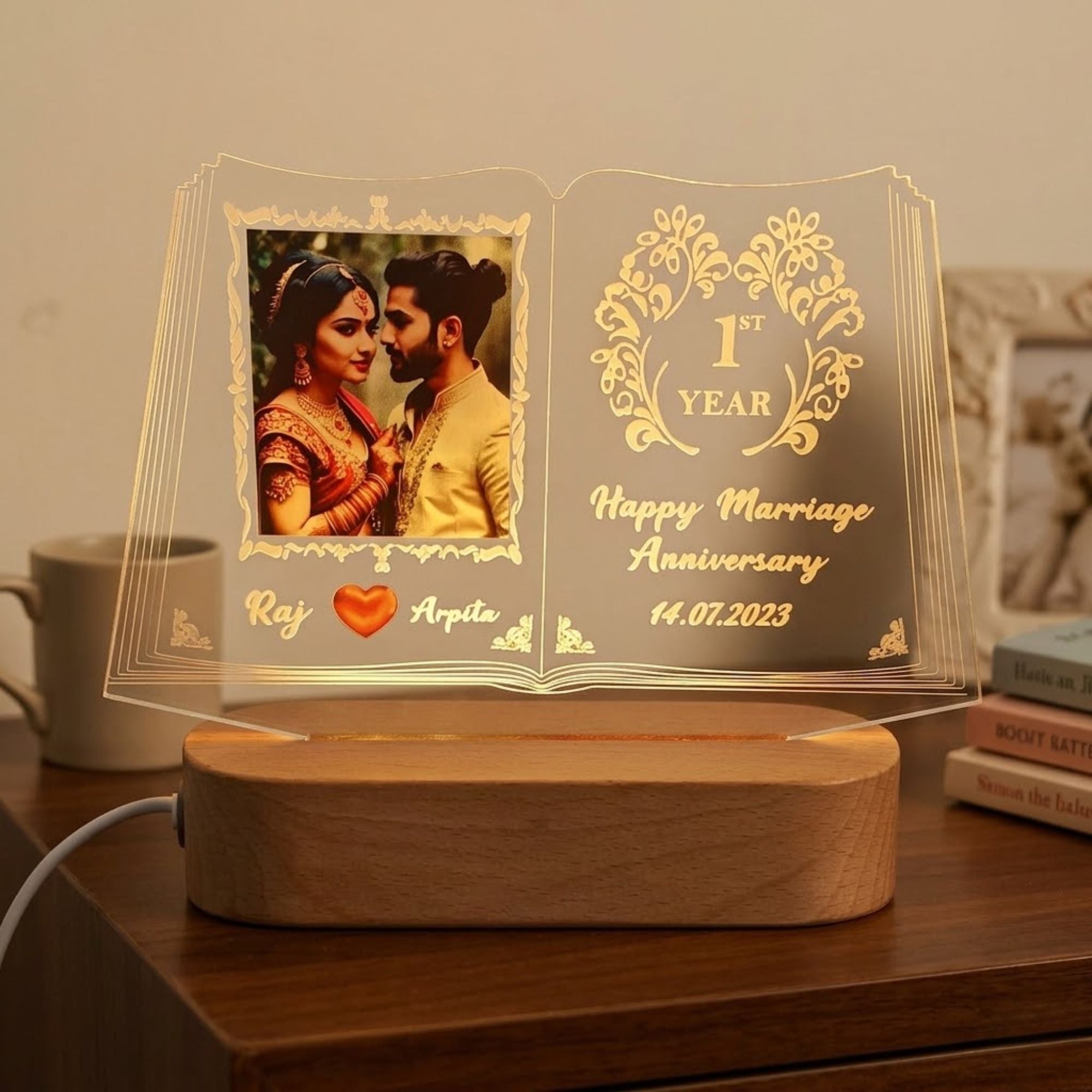 Shayona Gift Shop-Personalized LED Table Lamp for Couples| Customized Name , photo  Night Lamp for Wedding Marriage Anniversary| Wedding Return Couple Gift for Friend, Parents, Wife, Husband