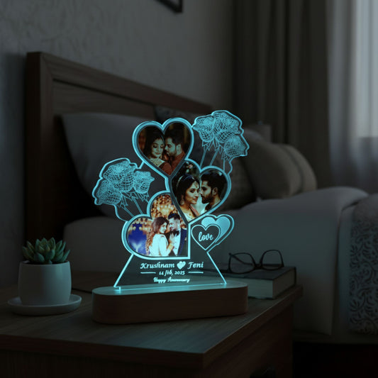 Shayona Gift Shop- Customized LED Acrylic Photo Lamp with Name & Date | Heart-Shaped Design with Roses | Anniversary, Wedding, Valentine Gift for Couples