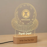 Shayona Gift Shop-Personalized Advocate LED Desk Lamp - Custom Engraved Lawyer Name Plate with Advocate Emblem & Wooden Lighted Base