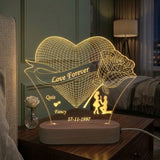 Shayona Gift Shop-Personalized 3D Heart Rose Acrylic LED Lamp – Custom Couple Names, Proposal Silhouette & Date Romantic Night Light