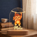 Shayona Gift Shop-Custom Name Kids Night Light - Personalized Cute Monkey LED Acrylic Lamp with Wooden Base, Warm White Cartoon Nursery Light, Unique Birthday & New Born Baby Gift
