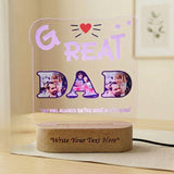 Shayona Gift Shop-Personalized Great Dad Photo Lettering Acrylic LED Lamp with Wooden Base – Customized "GREAT DAD" Photo Frame Light Plaque for Father's Day, Birthday & Home Decor