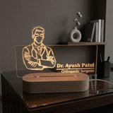 Shayona Gift Shop-Personalized Doctor Line Art Acrylic LED Name Plate Lamp | Custom Doctor Name & Specialization Engraved Desk Light with Wooden Base | Professional Gift for Doctors, Surgeons & Medical Graduates