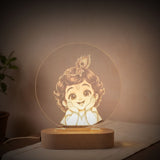 Shayona Gift Shop-Cute Bal Krishna LED Night Lamp with Wooden Base | 3D Acrylic Table Lamp | Spiritual Home Decor & Gift