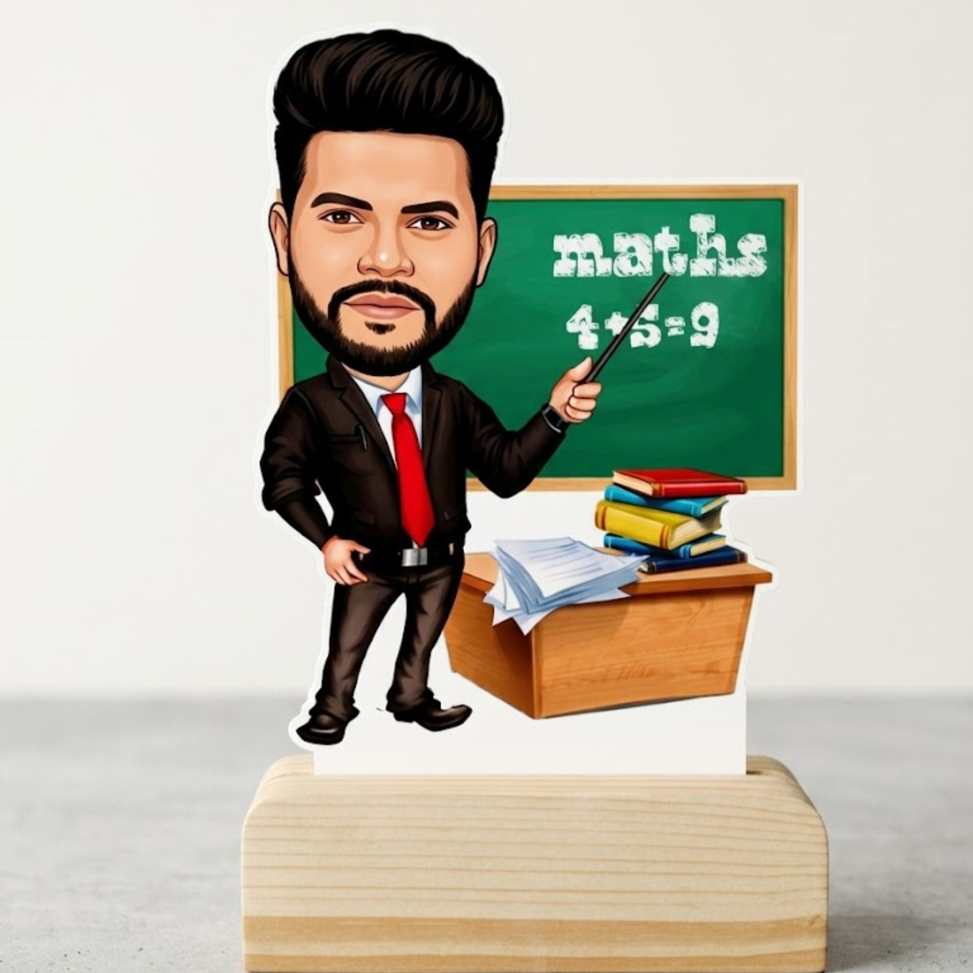 Shayona Gift Shop-Personalized Teacher Caricature Photo Standee with Wooden Base | Custom Teacher Acrylic Desk Stand | Unique Teacher Appreciation Gift, Birthday & Farewell Keepsake