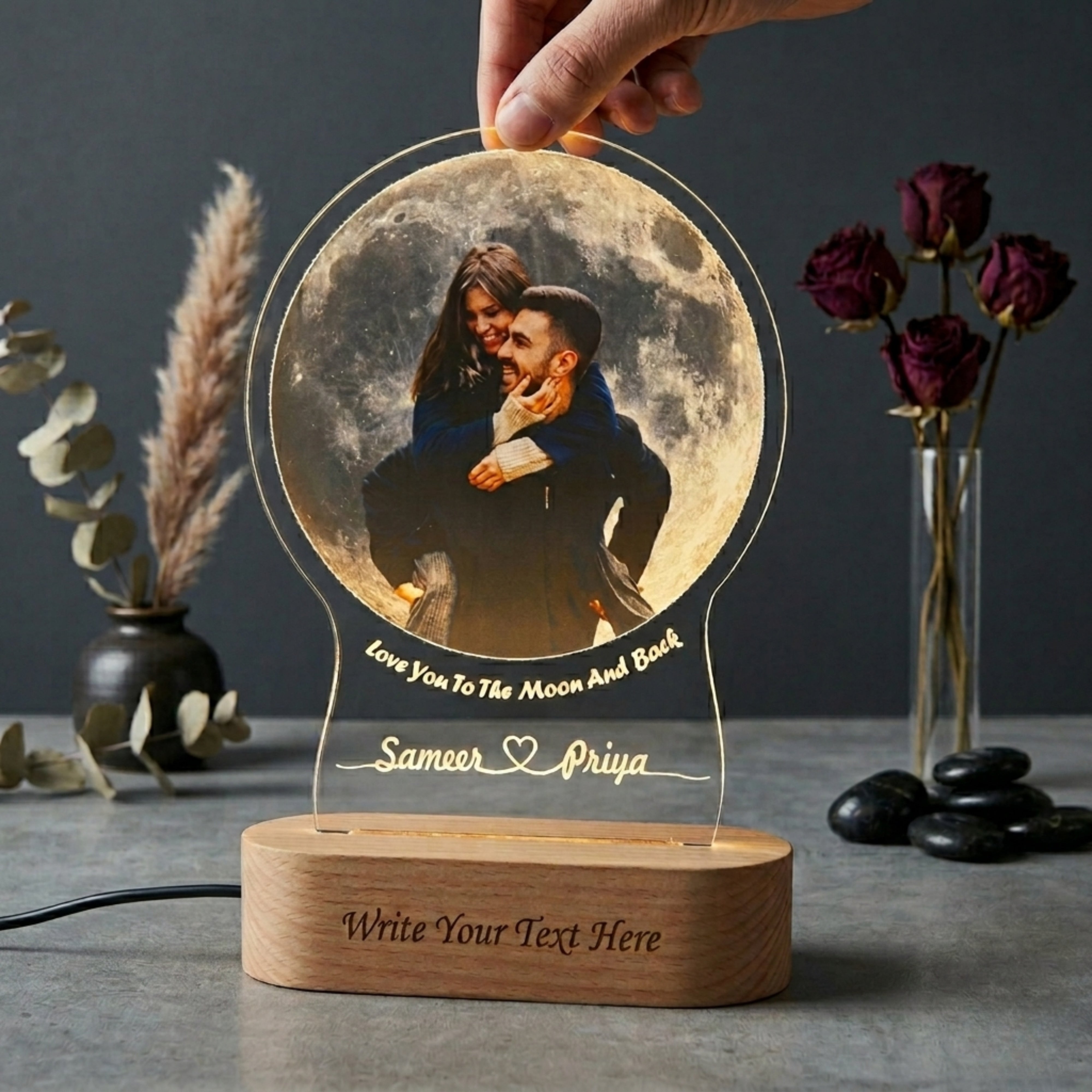 Shayona Gift Shop- Engagement Gift – Photo Moon lamp Best Anniversary Gift for Couple Night Lamp multicolor 22cm