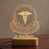 Shayona Gift Shop-Personalized Doctor Caduceus Emblem 3D Acrylic LED Night Light | Custom Doctor Name Desk Lamp with Wooden Base | Thoughtful Gift for Doctors, Surgeons & Medical Students