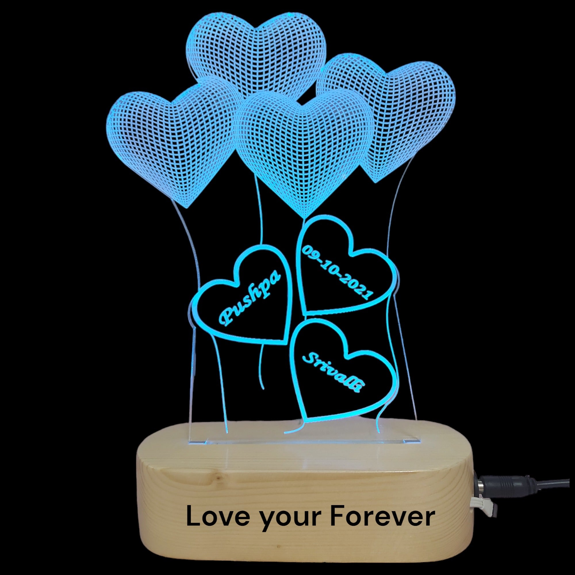 Personalized 3D Illusion LED Lamp for Anniversary and Wedding