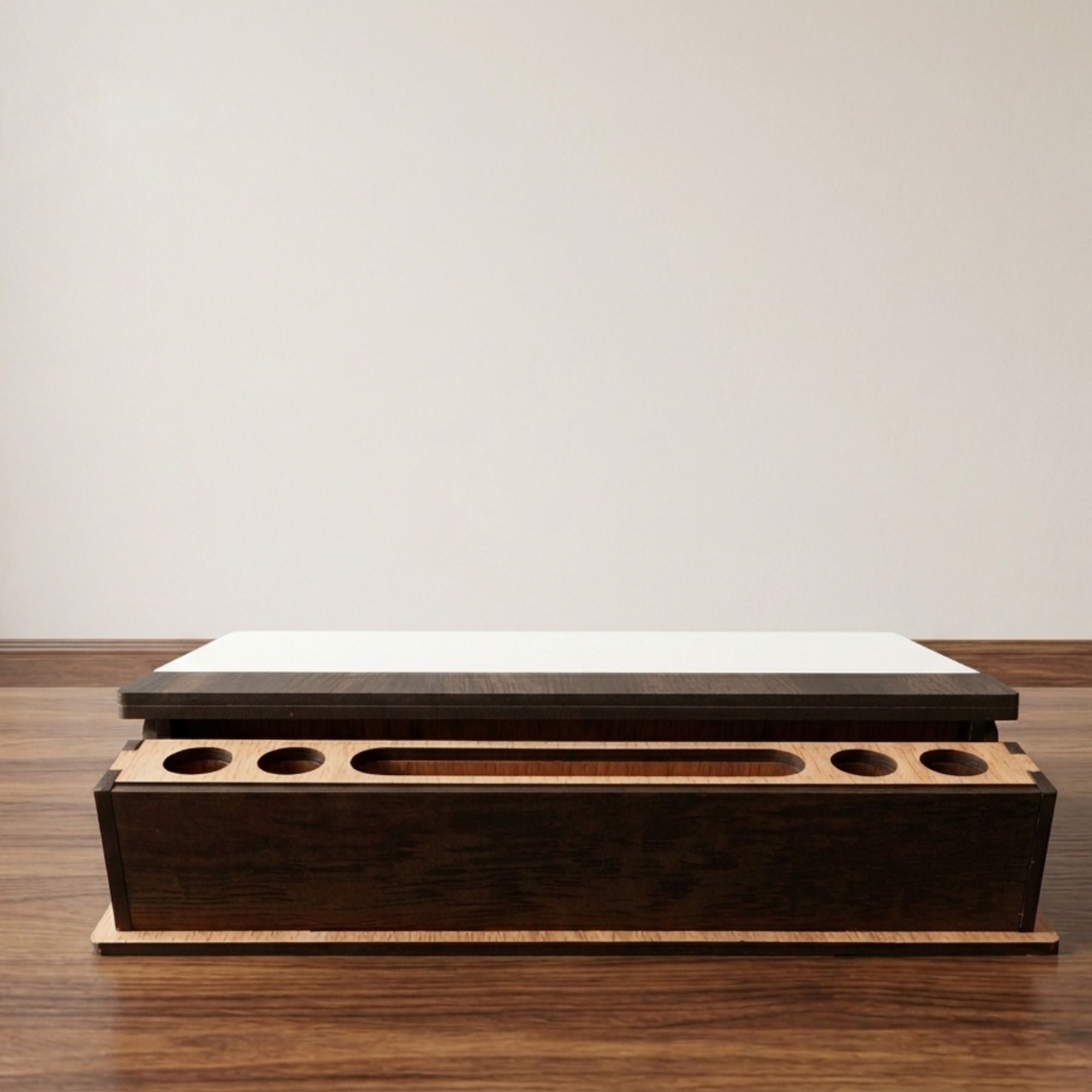 Premium Wooden Desktop Memo Board & Organizer with Angled Dry Erase Surface, Pen Slots, and Mobile Stand