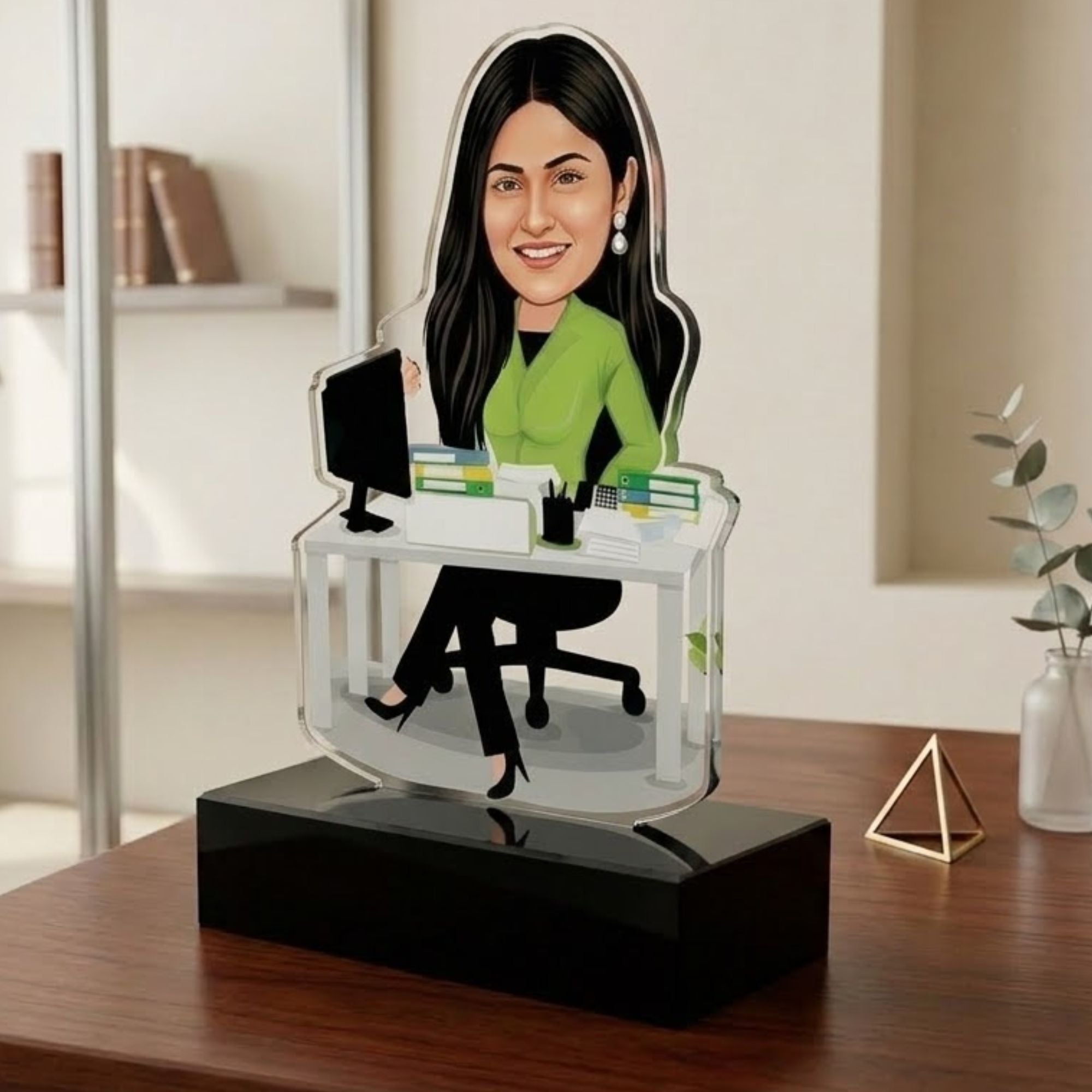 Shayona Gift Shop Personalized Female Working Professional Caricature Standee | Custom Photo Desk Nameplate Gift for Office Boss, Colleague & IT Corporate Girl