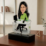 Shayona Gift Shop Personalized Female Working Professional Caricature Standee | Custom Photo Desk Nameplate Gift for Office Boss, Colleague & IT Corporate Girl
