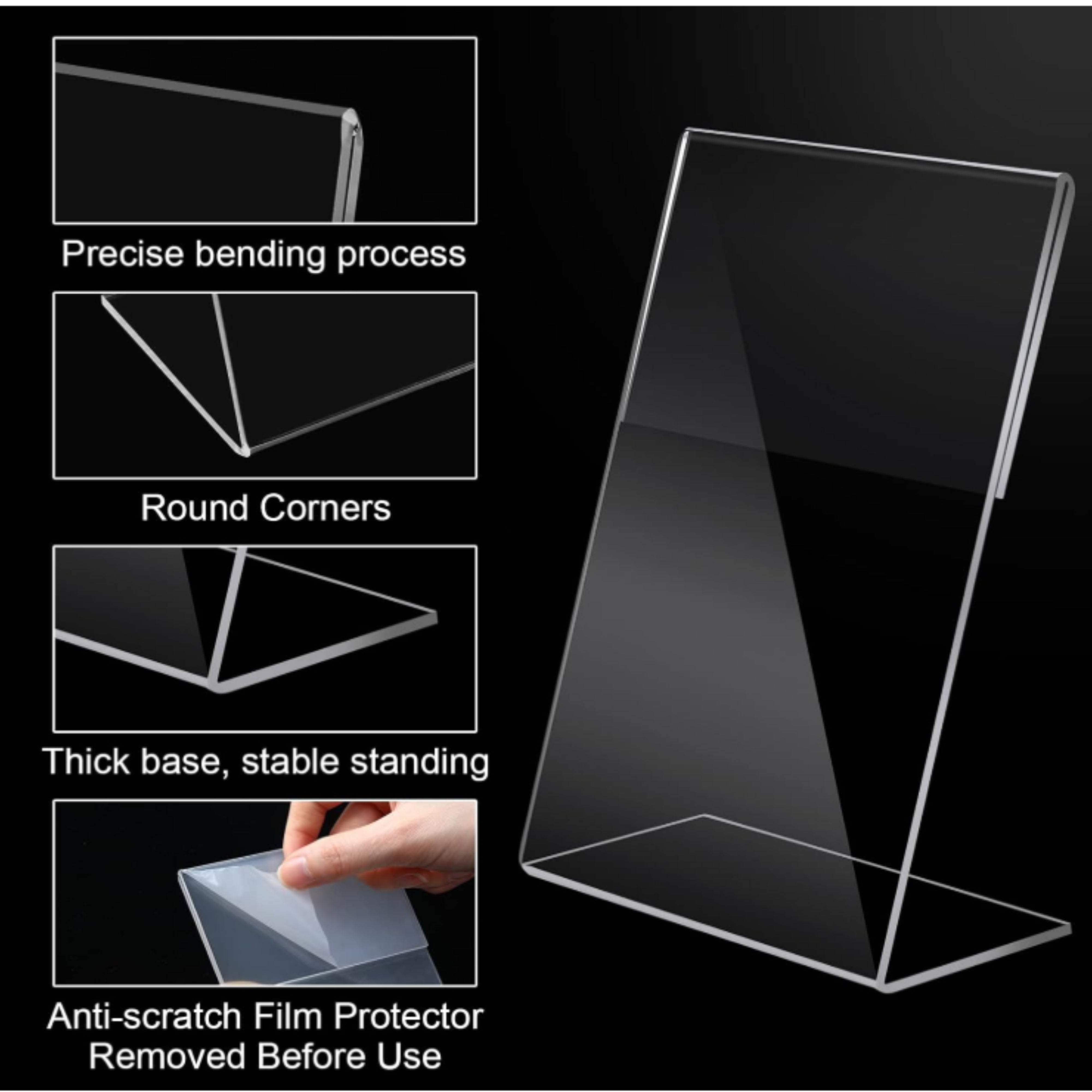 Desktop Acrylic Display Holder for Menu & QR Code | Transparent Table Sign Stand for Restaurant, Cafe, Hotel & Office Reception (06X9 Inch -10Pcs)
