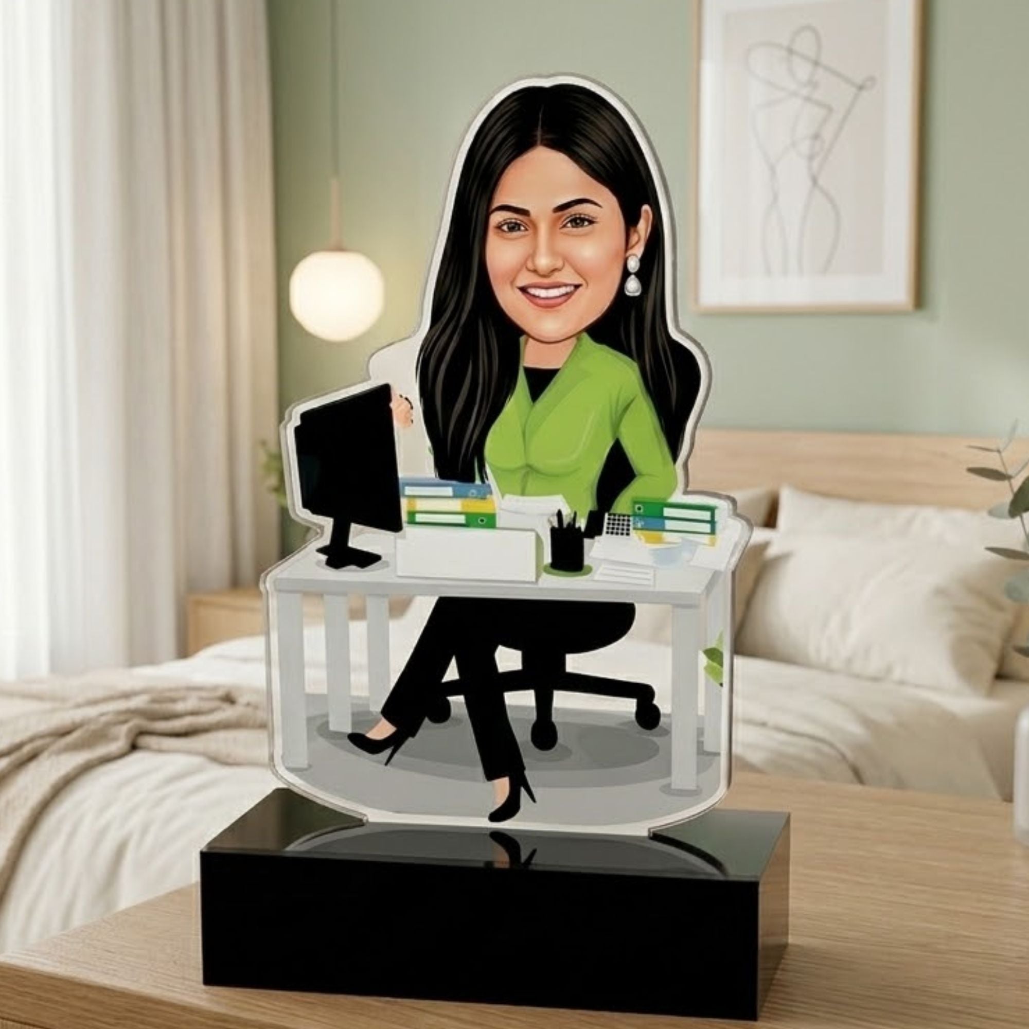 Shayona Gift Shop Personalized Female Working Professional Caricature Standee | Custom Photo Desk Nameplate Gift for Office Boss, Colleague & IT Corporate Girl