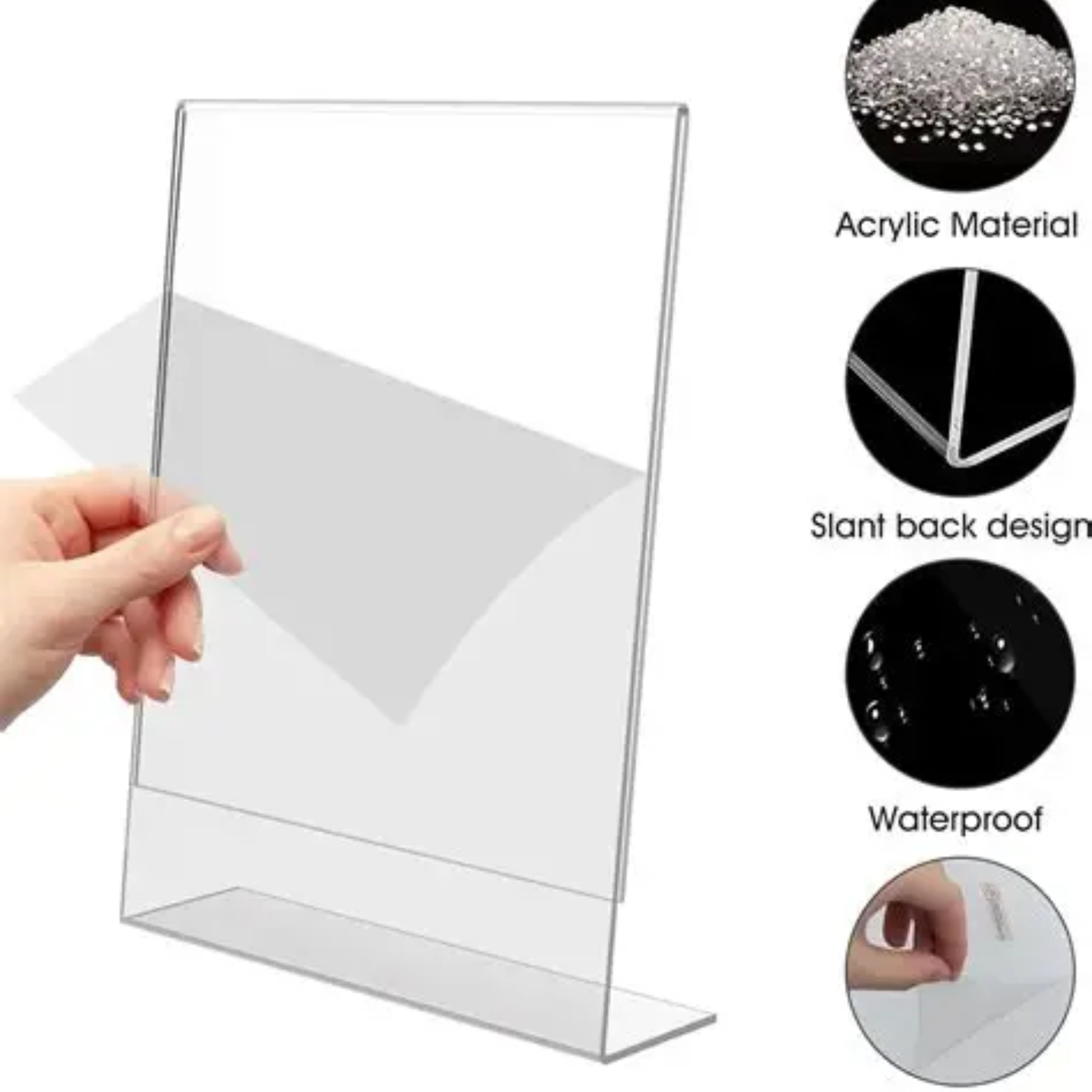 Transparent Acrylic Menu Display Stand for Restaurant Tables | QR Code Holder for Cafe, Office Counter & Hotel Reception | Durable (5x7 Inch -10 Pcs)