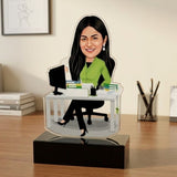 Shayona Gift Shop Personalized Female Working Professional Caricature Standee | Custom Photo Desk Nameplate Gift for Office Boss, Colleague & IT Corporate Girl
