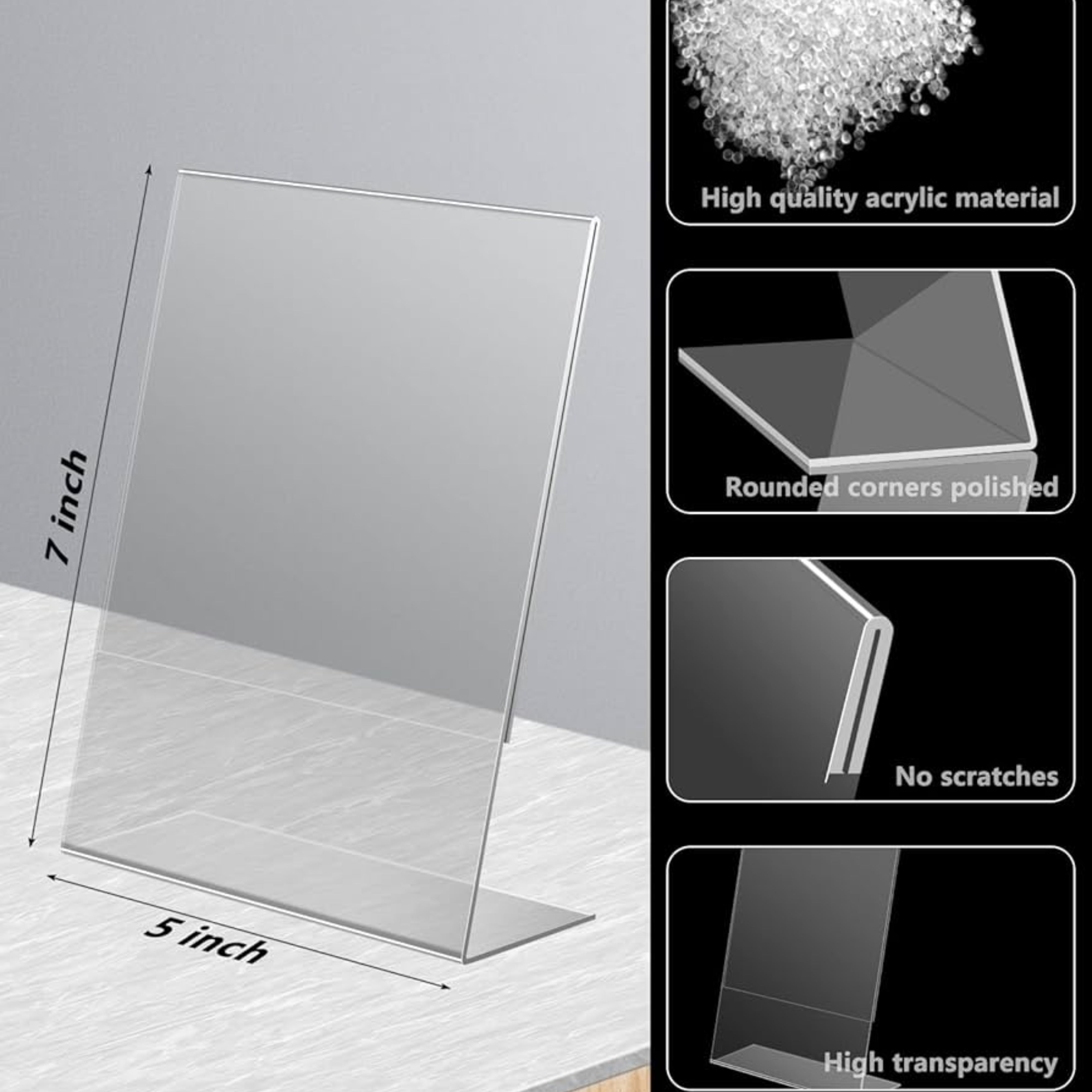 Transparent Acrylic Menu Display Stand for Restaurant Tables | QR Code Holder for Cafe, Office Counter & Hotel Reception | Durable (5x7 Inch -10 Pcs)
