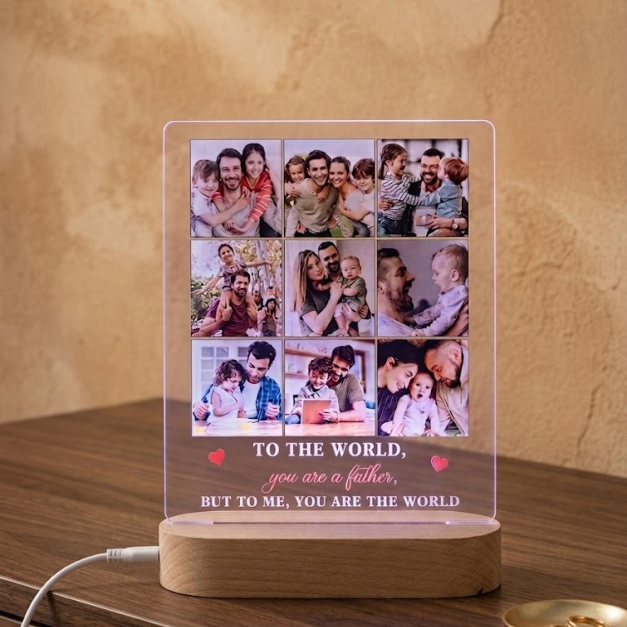 Shayona Gift Shop- Personalized Dad Photo Lamp – Custom 9-Photo LED Night Light with “to The World You are a Father” Quote – Father’s Day Gift from Kids, Husband Gift for Birthday, Christmas Keepsake for Dad