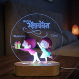 Shayona Gift Shop-Personalized Rakshabandhan Brother Sister Acrylic LED Night Light – Custom Engraved Name Lamp with Cute Brother Giving Gift Illustration & Wooden Base, Rakhi Gift for Sister & Brother