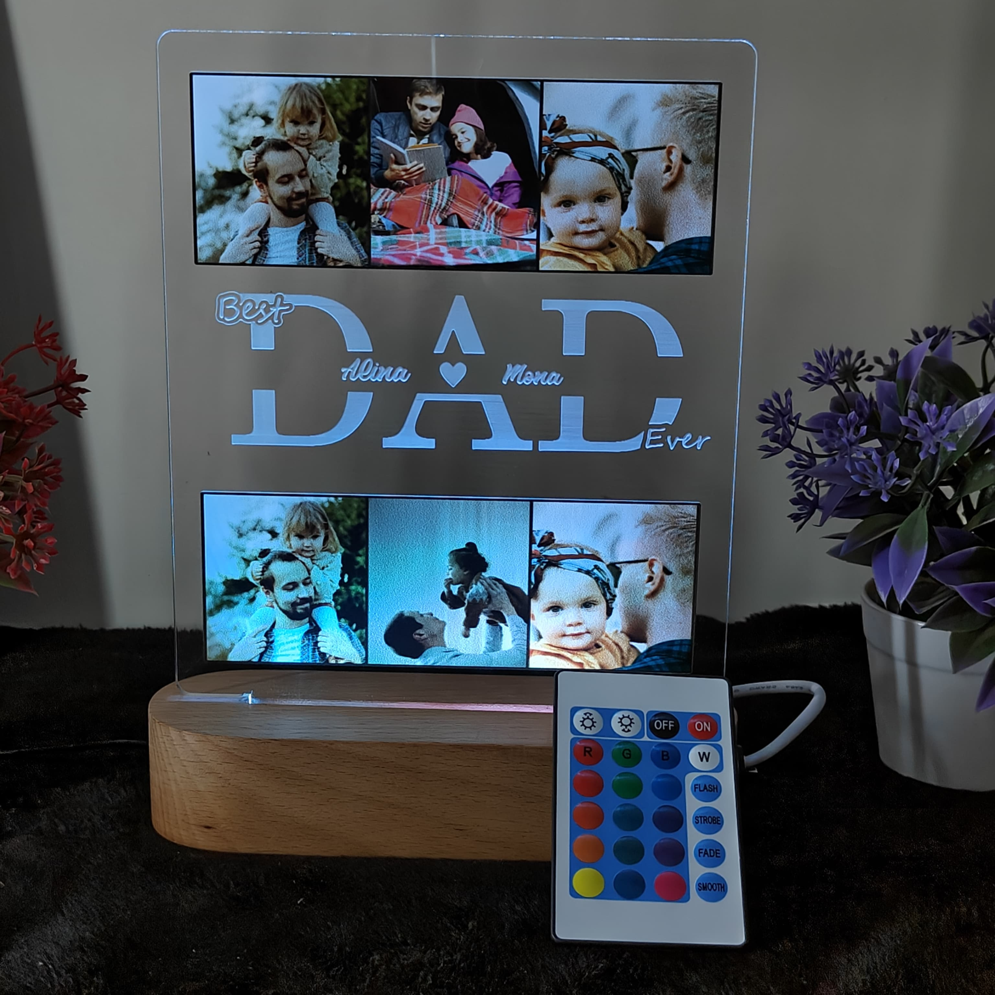 Shayona 3D Illusion personalized Lamp Gift for Dad from Daughter Son,Dad Birthday , Gift RGB Acrylic Night Light with  Wood Base,Present for Thanksgiving,Christmas,Father's Day,Remote Control  16 Colors 4 Modes (Copy)