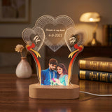 Shayona Gift Shop-Personalized Triple Heart Photo & Initial Acrylic LED Lamp – Custom Couple Photo, Initials, Date & Romantic Quote Night Light