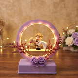 Shayona Gift Shop-Romantic Couple LED Night Light, Cute Bride and Groom Figurine Lamp, Purple Rose Floral Ring Table Ornament, Anniversary Gift for Wife Girlfriend, Wedding Keepsake, Valentine's Day