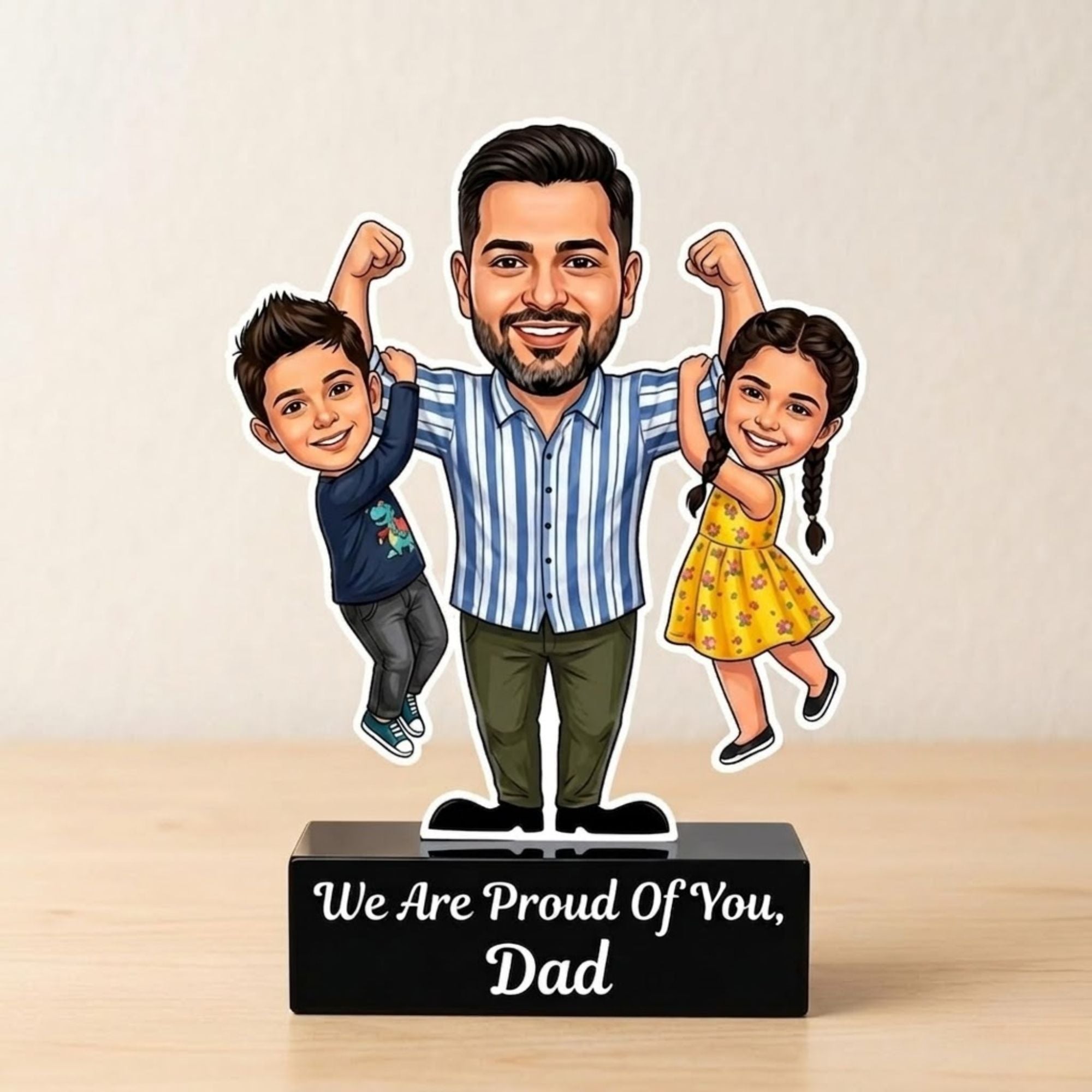 Shayona Gift Ship-Personalized Superhero Dad Caricature Stand | Custom Father’s Day Gift from Daughter and Son | 3D Custom Portrait Acrylic Trophy Table Decor for Office and Home