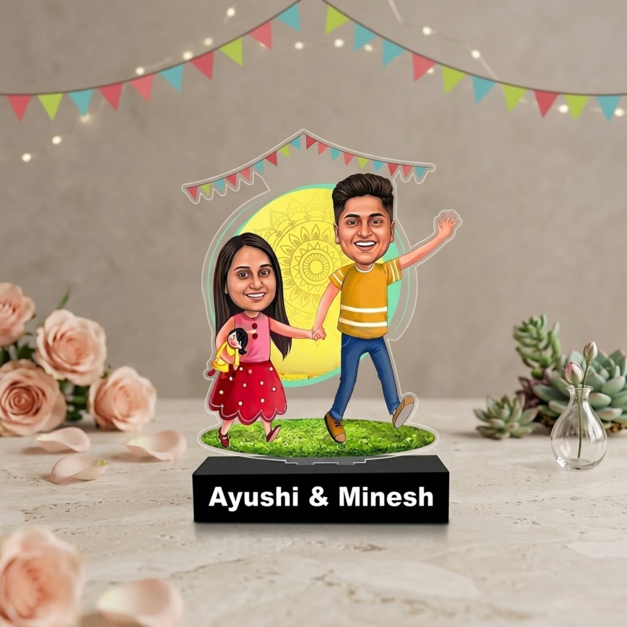 Shayona Gift Shop-Personalized Brother & Sister Caricature Acrylic Standee | Custom Sibling Photo Cutout | Unique Rakhi Gift for Brother or Sister