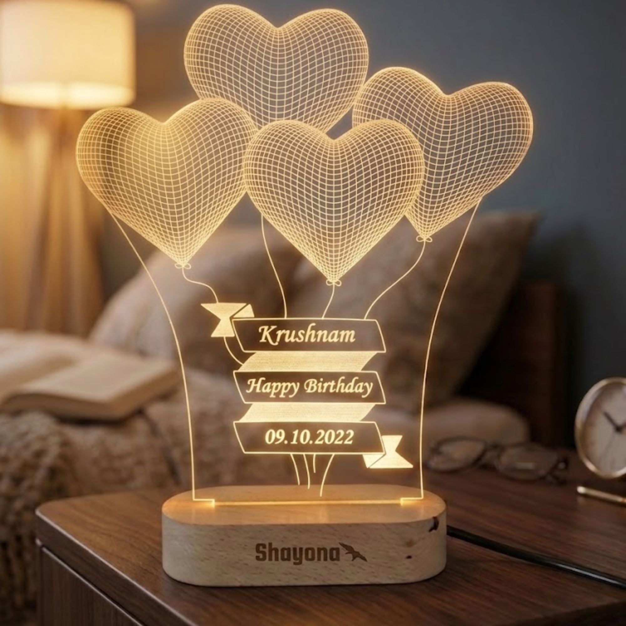 Personalized 3D illusion 4 Heart Shape Led Lamp for anniversary