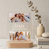 Shayona Gift Shop-Personalized LED Acrylic Photo Frame for Dad | Double Photo | Wooden Base | Warm Light Gift for Father’s Day & Birthday