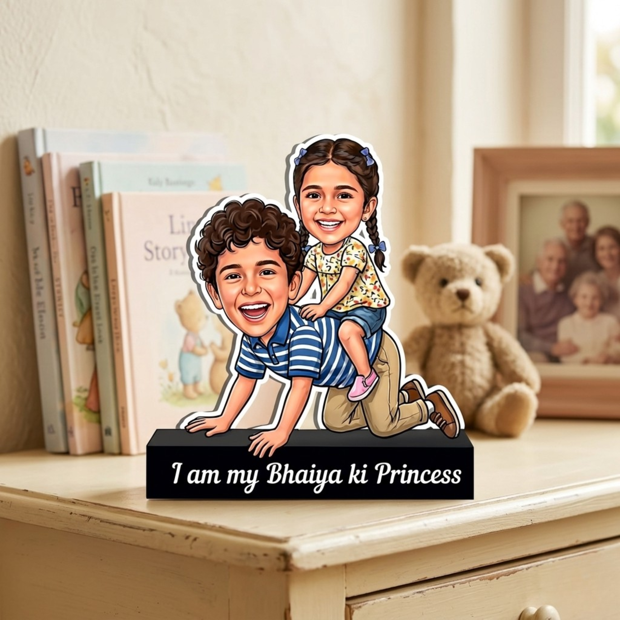 Shayona Gift Shop-Personalized Brother & Sister Caricature Acrylic Standee | Custom Sibling Photo Cutout Gift for Rakshabandhan & Birthdays