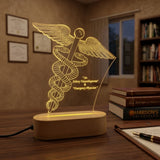 Shayona Gift Shop-Personalized Caduceus Medical Symbol 3D LED Night Light | Custom Doctor Name & Degree Engraved Acrylic Desk Lamp with Wooden Base | Unique Gift for Doctors, Surgeons & Medical Students