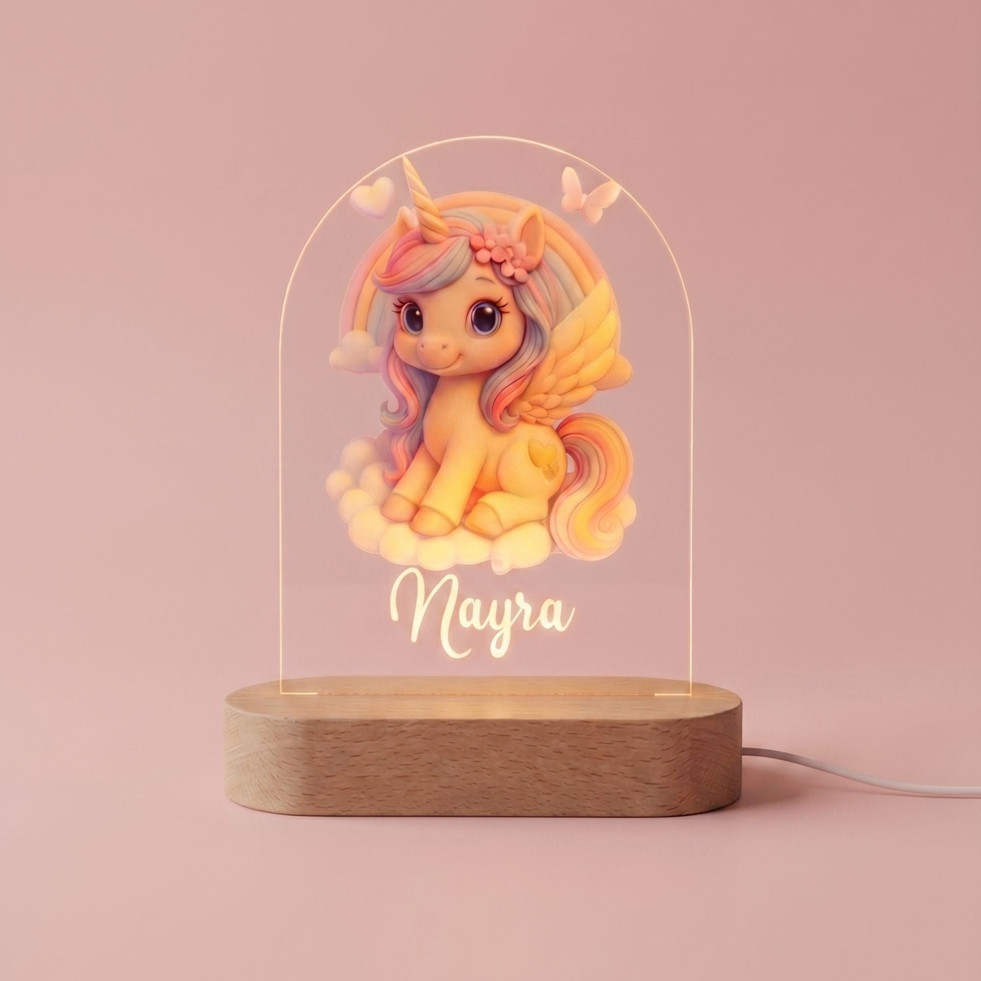 Shayona Goft Shop-Personalized Unicorn LED Night Lamp with Name – Acrylic 3D Illusion Lamp on Wooden Base, Custom Baby Name Light for Kids Bedroom, Nursery Decor, Birthday Gift (Warm Light)