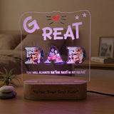 Shayona Gift Shop-Personalized Great Dad Photo Lettering Acrylic LED Lamp with Wooden Base – Customized "GREAT DAD" Photo Frame Light Plaque for Father's Day, Birthday & Home Decor