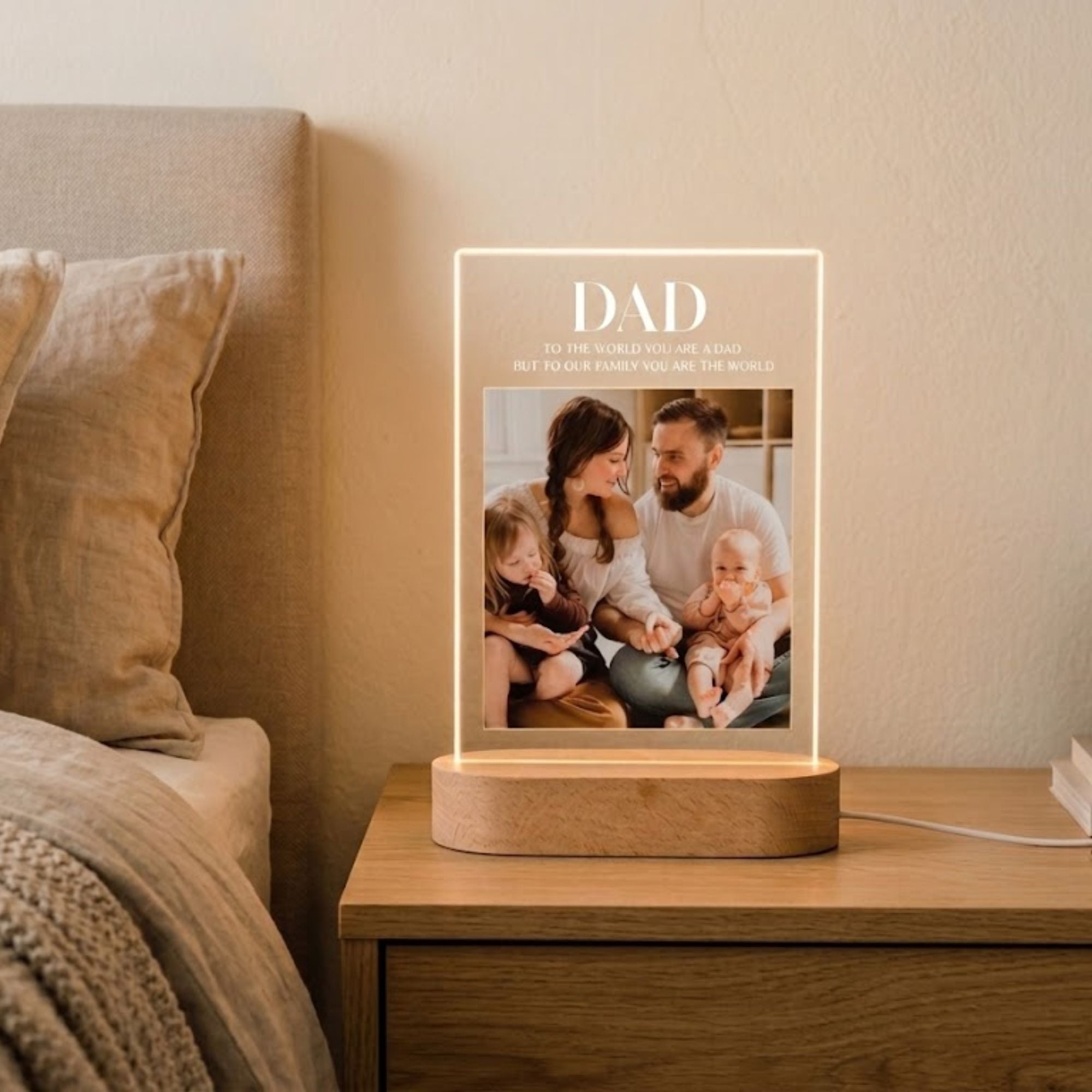 Shayona Gift Shop- Gif Sop-Personalized LED Acrylic Photo Lamp for Dad | Wooden Base | Warm Light | Father’s Day & Birthday Gift