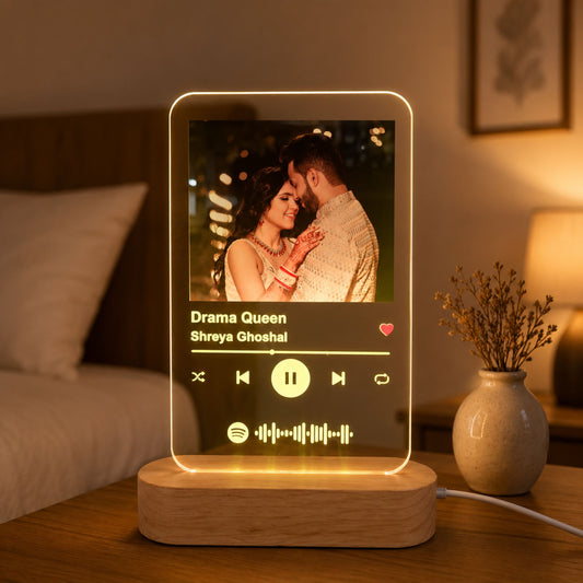 Shayona Gift Shop-Personalized Photo Spotify Plaque Acrylic Night Light with Wooden LED Base – Custom Song Scannable Code Light Frame for Couples, Birthday, Anniversary & Valentine's Gift