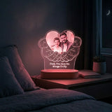 Shayona Gift Shop-Personalized Custom Photo Night Light for Dad – 3D Hands Holding Heart LED Acrylic Lamp with Wooden Base, Engraved Picture & Custom Message, Meaningful Father's Day