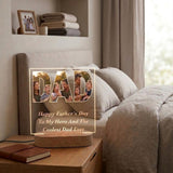 Shayona Gift Shop-Personalized Father's Day Photo Acrylic LED Lamp | Custom Dad Picture Night Light with Wooden Base | Happy Father's Day Gift for Dad, Papa, Daddy | Personalized Family Photo Desk Lamp
