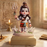 Shayona Gift Shop-Cute Standing Shiva Caricature Wooden Standee | Divine Little Mahadev Trishul Tabletop Accent & Spiritual Decor