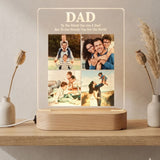 Shayona Gift Shop-Personalized Dad 4-Photo Collage Acrylic LED Night Light | Custom Father's Day Photo Frame Lamp with Wooden Base | Special Birthday & Keepsake Gift for Dad