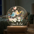 Shayona Gift Shop- Personalized LED Acrylic Night Lamp with Love Birds Design | Custom Names Gift for Couples, Anniversary, Valentine's Day
