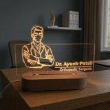 Shayona Gift Shop-Personalized Doctor Line Art Acrylic LED Name Plate Lamp | Custom Doctor Name & Specialization Engraved Desk Light with Wooden Base | Professional Gift for Doctors, Surgeons & Medical Graduates
