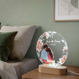 Shayona Gift Shop-Personalized LED Round Acrylic Lamp for Couple | Custom Name & Date | Romantic Gift with Wooden Base