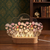Shayona Gift Shop-Shayona Personalized Cloud-Shaped LED Night Lamp | Custom Name Floral Acrylic Light with Wooden Base | Decorative Gift for Kids, Girls, Birthday, Nursery