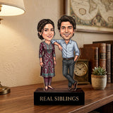 Shayona Gift Shop-Custom Rakhi Gift for Brother and Sister – Personalized Brother-Sister Caricature Cutout with Wooden Stand, Unique Raksha Bandhan Gift for Bhaiya Behen, Sibling