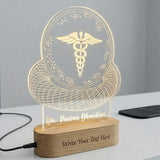 Shayona Gift Shop-Personalized Doctor Caduceus Emblem 3D Acrylic LED Night Light | Custom Doctor Name Desk Lamp with Wooden Base | Thoughtful Gift for Doctors, Surgeons & Medical Students