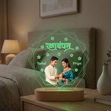 Shayona Gift Shop-Personalized Rakshabandhan Photo Acrylic LED Lamp with Wooden Base – Custom Brother Sister Photo Geometric Light Plaque for Rakhi, Birthday & Keepsake Gift