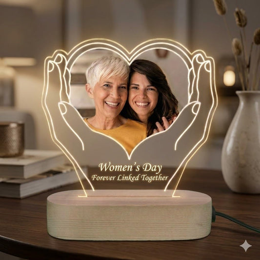 Shayona Gift Shop Personalized Women’s Day Heart Hands LED Photo Lamp Custom Picture Night Light “Forever Linked Together” Gift for Mom Daughter Wife Grandma Birthday Mother’s Day Keepsake Decor