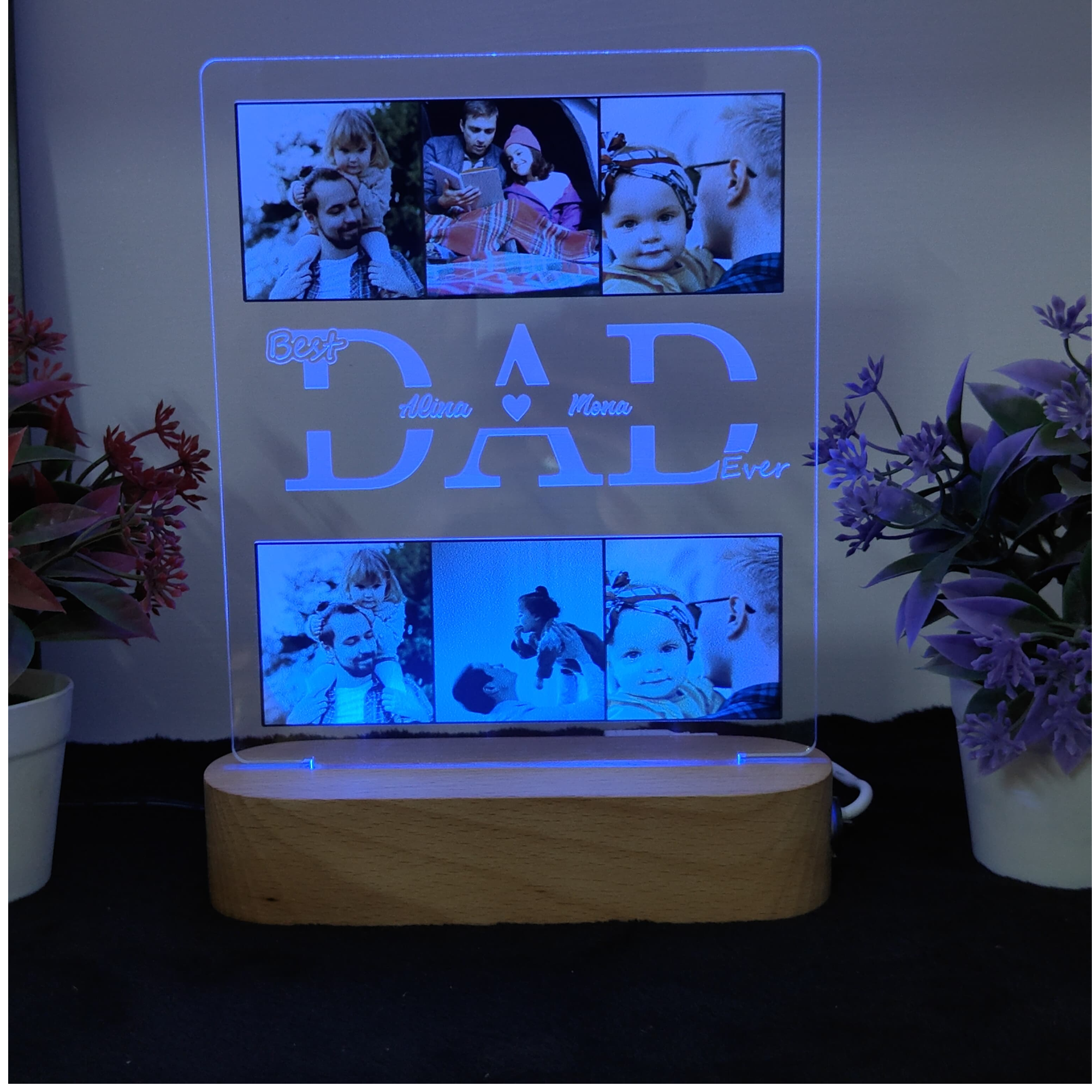 Shayona 3D Illusion personalized Lamp Gift for Dad from Daughter Son,Dad Birthday , Gift RGB Acrylic Night Light with  Wood Base,Present for Thanksgiving,Christmas,Father's Day,Remote Control  16 Colors 4 Modes