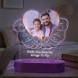 Shayona Gift Shop-Personalized Custom Photo Night Light for Dad – 3D Hands Holding Heart LED Acrylic Lamp with Wooden Base, Engraved Picture & Custom Message, Meaningful Father's Day